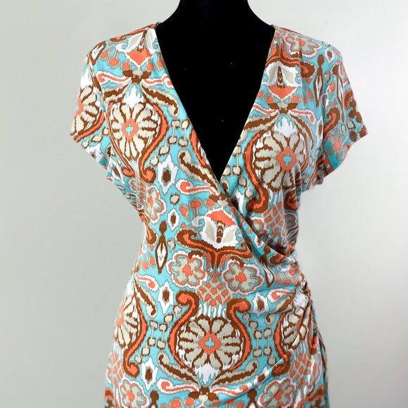 Jones New York Dresses & Skirts - Paisley Crossover Faux Small Wrap Midi Dress Blue Jones New York Signature